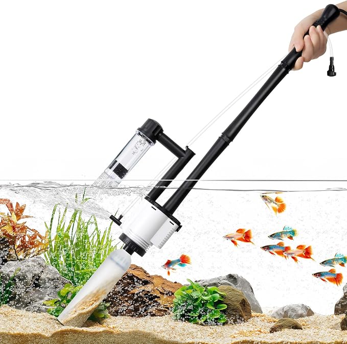AQQA Electric Aquarium Gravel Cleaner, 8-in-1 Fish Tank Vacuum, Water Changer Sand Washer Algae Brush Turtle Shower Filter, Automatic Cleaning Kit for Freshwater Saltwater, 30W/480GPH