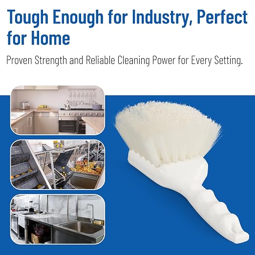 SPARTA Flo-Pac 8" Utility Scrub Brush with 2" Nylon Bristles, Plastic Pistol Grip Handle, Commercial Handheld Cleaning Brush, White (Pack of 12)