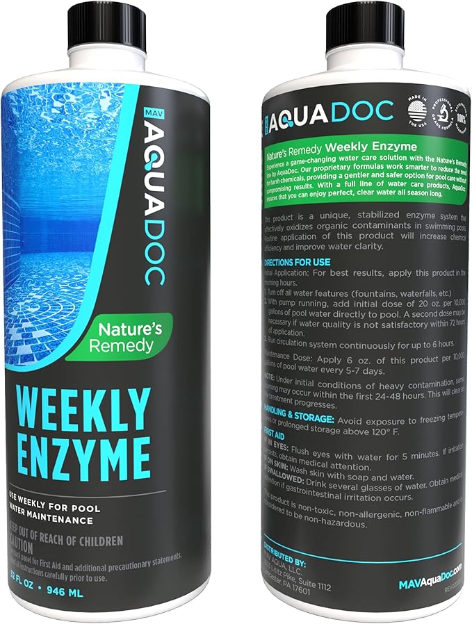 Pool Enzyme Treatment - Weekly Natural Enzymes for Pools Works as an Eco-Friendly, Natural Pool Clarifier for Crystal Clear Pool Water Perfect for Swimming - AquaDoc Pool Chemicals