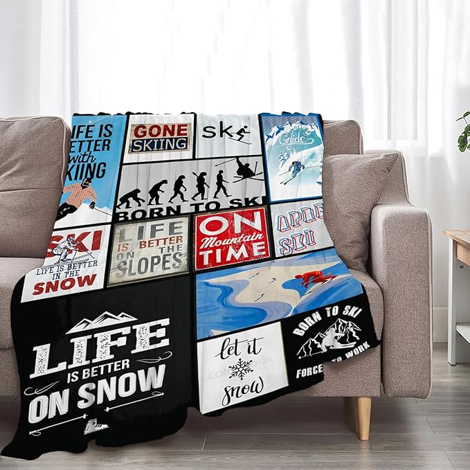 Tijuboni Ski Throw Blanket Skiing Gifts for Girls Boys Women Men Kids Adults Soft Flannel Fleece Blanket for Couch Sofa Bed Home Decor 40"x50"