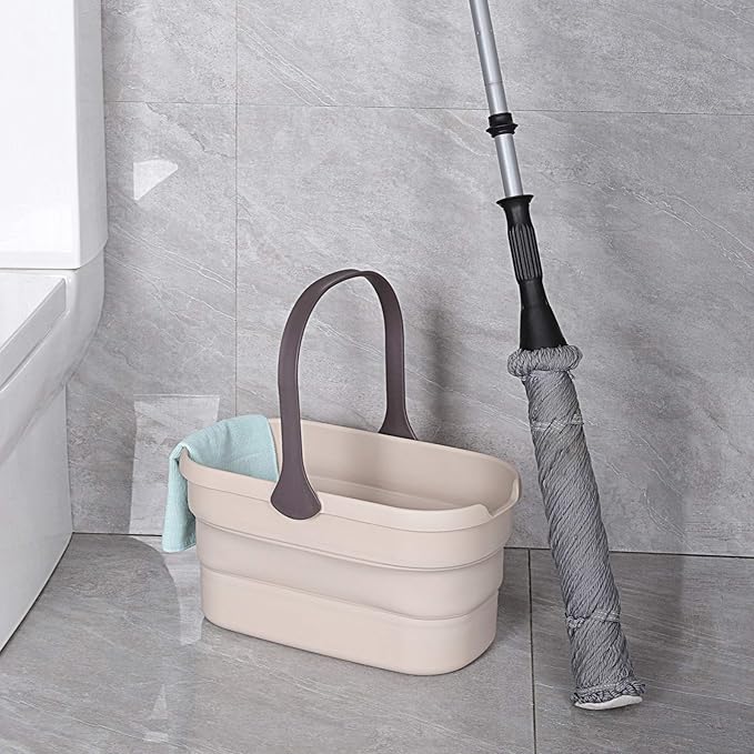 Eyliden Twist Mop and Collapsible Bucket Combo, Easy Wringing Mop with 2 Reusable Heads, Portable Handy Bucket for Cleaning, Camping, Tailgating and More