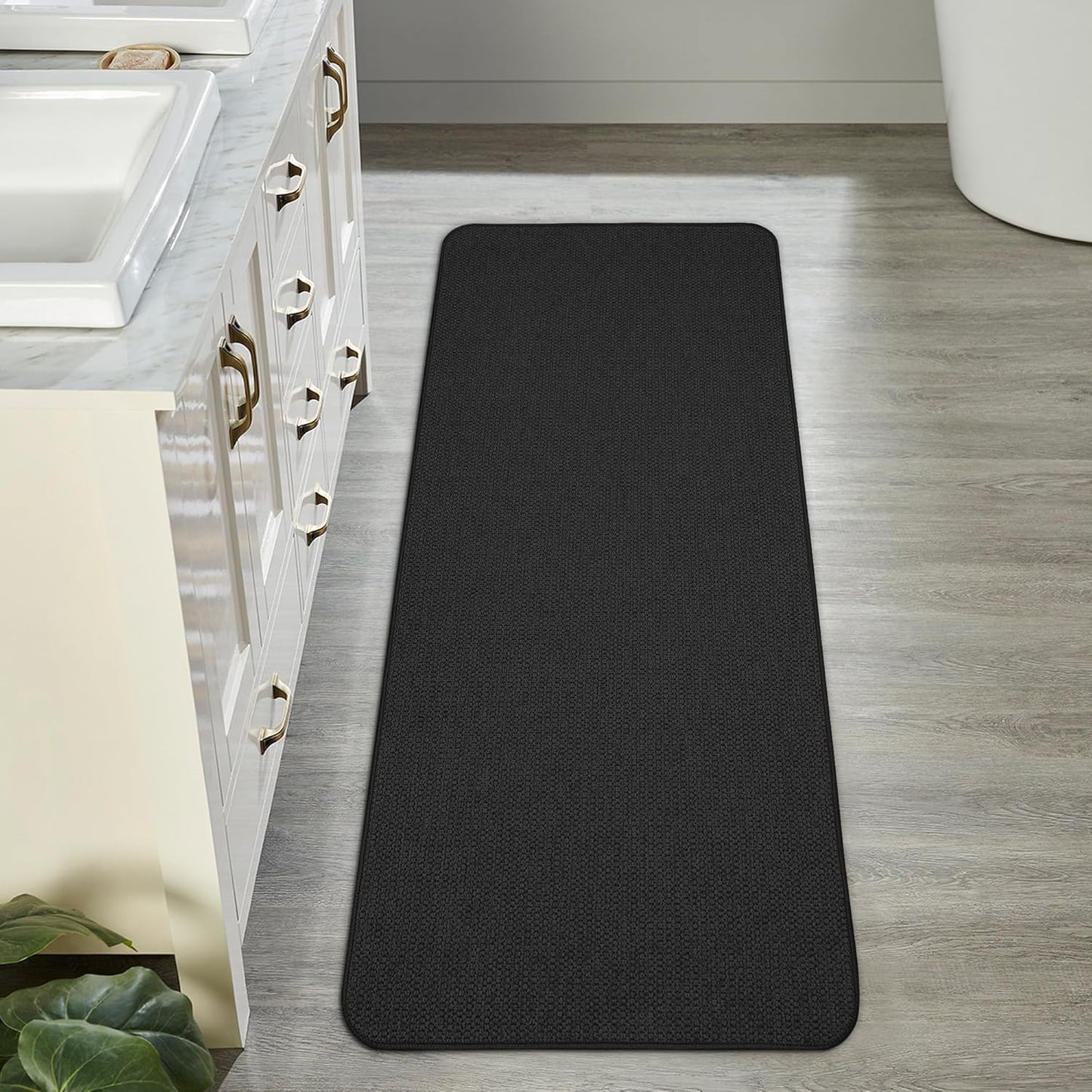 Bath Mat,Ultra Thin Bathroom Runner Rugs,Large Bath Mats for Bathroom,Quick Dry,Non-Slip,Machine Washable,Low Pile,Bath Rug,Shower Outside,Sink,Home Decor Accessories.Black,1'5"x4'11"(17x59inch)
