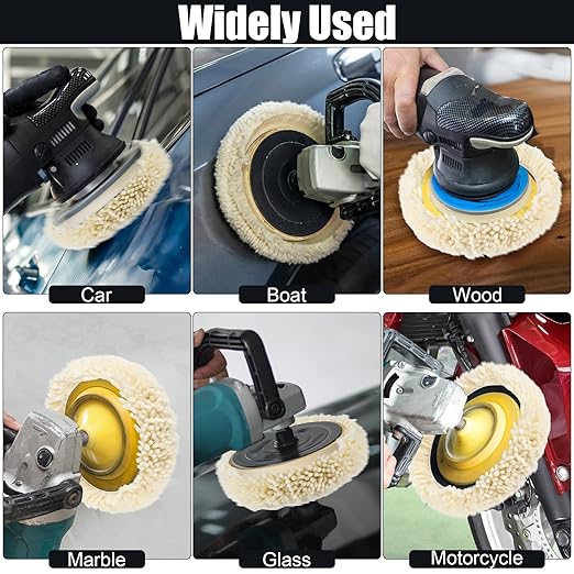 6 PCS Wool Buffing Polishing Pads - 3 Inch Natural Wool Cutting Pads With Hook and Loop Backing, Compound & Polishing for Automotive Car Boats Glass Furniture Body Repair