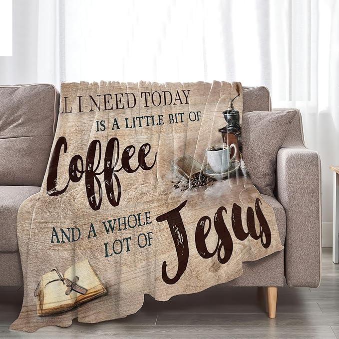 Tijuboni Christian Coffee Throw Blanket Religious Faith Gifts for Women Men Girls Boys Kids Adults Soft Flannel Fleece Blanket for Couch Sofa Bed Home Decor 50"x60"