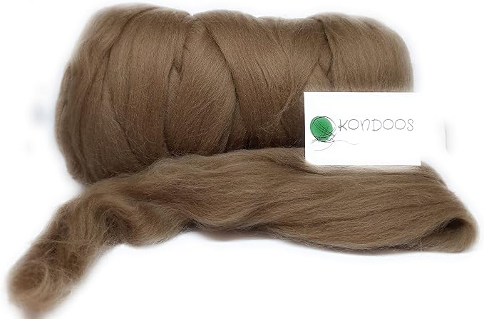 Kondoos Colored Natural Wool roving, 1 lb. Best Wool for Needle Felting, Wet Felting, handcrafts and Spinning. (Tobacco, 1 lb)