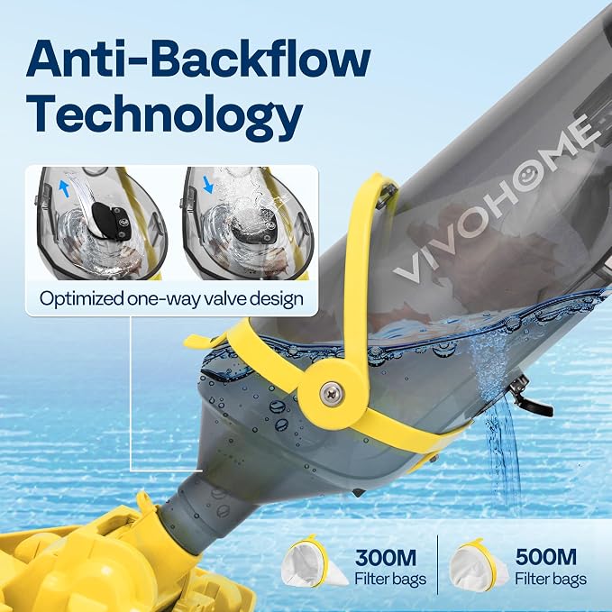 VIVOHOME Cordless Pool Vacuum with Telescopic & Extension Poles 9.12ft, 18.5 GPM Suction, 60-Min Run Time, Handheld Cleaner Rechargeable with Battery Indicator for Pools/Spas/Hot Tubs - Yellow