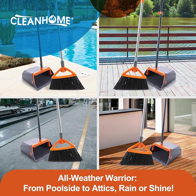 CLEANHOME 24”Push Broom Brush and Heavy Duty Outdoor Broom and Dustpan Set for Shop, Deck, Garage, Concrete,Indoor and Outdoor Sweeping