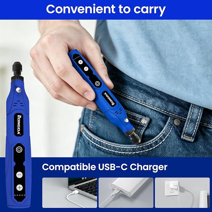 Cordless Rotary Tool Kit with 447pcs Accessories, 4V Mini Rotary Tool, 2000mAh Battery, 5-Speed Power Rotary Tool Kit for Grinding, Sanding, Cutting, Drilling, Polishing & DIY Crafts