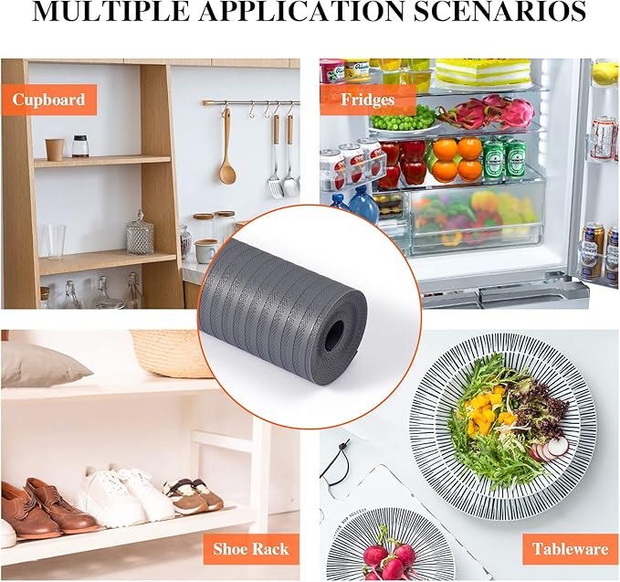Mcrbeay Shelf Liners for Kitchen Cabinets, 10" W x 120" L, Non Adhesive Non-Slip Kitchen Drawer Liners, Waterproof Durable Cabinet Liners for Shelves, Pantry, Dark Gray