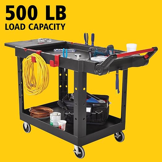 Rubbermaid Commercial Products Heavy Duty Adaptable Utility/Service Cart, Medium, 500 lb. Capacity, Black, for Warehouse/Garage/Cleaning/Maintenance