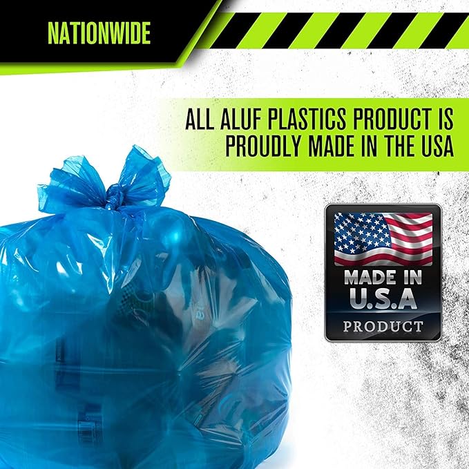 Aluf Plastics H-RBL39 33 Gallon Blue Trash Bags - (Pack of 100) - 1.2 MIL - Garbage or Recycling Bags 33" x 39" - Large Plastic Can Liners - for Industrial, Home, Contractor, Recycling