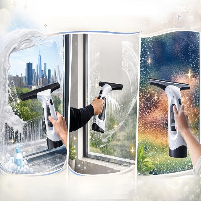 Window Vacuum Squeegee Cordless, Electric Window Cleaner Tool with 2000Pa Suction, 2200mAh Rechargeable Battery, 150mL Detachable Tank, 11-Inch Blade for Windows, Shower Doors, Mirrors, Tiles