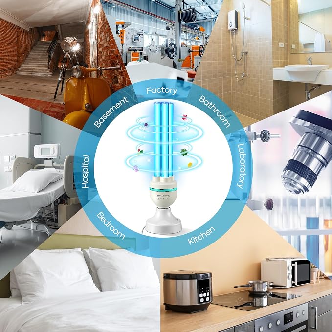 Qualirey 36 Watts UVC Ozone Light with Remote Control and UV Glasses, UV Lamp with E26 Base, 3 Gear Timer 15/30/60 Minutes, UVC Light Bulb for Basement, Bedroom, Kitchen, Storehouse, Car