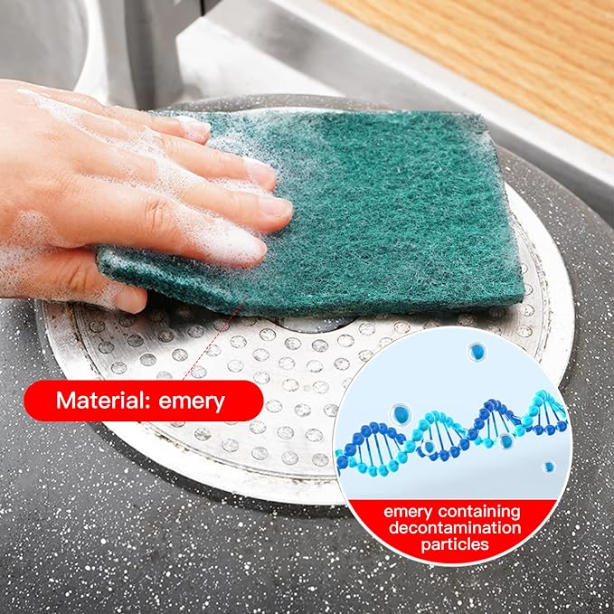 Heavy Duty Scour Pads Sponge Dish Scrubber Non-Scratch Green Reusable Household Scrub Pads for Kitchen and Dish Cleaning Tool (12Pcs)