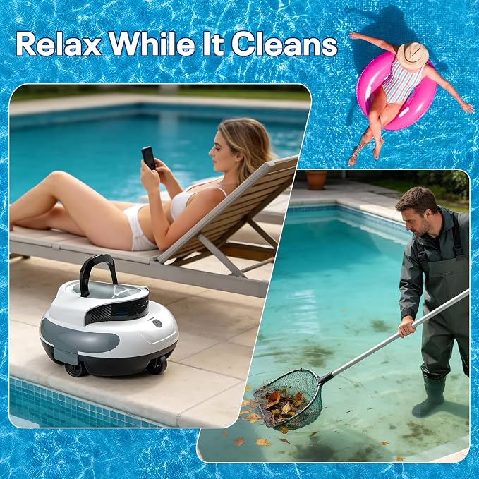 Cordless Automatic Pool Cleaner, Dual High-Suction 35W Motors, 120 Minutes Runtime, Auto Parking for 40ft in/Above-Ground Pools 2026