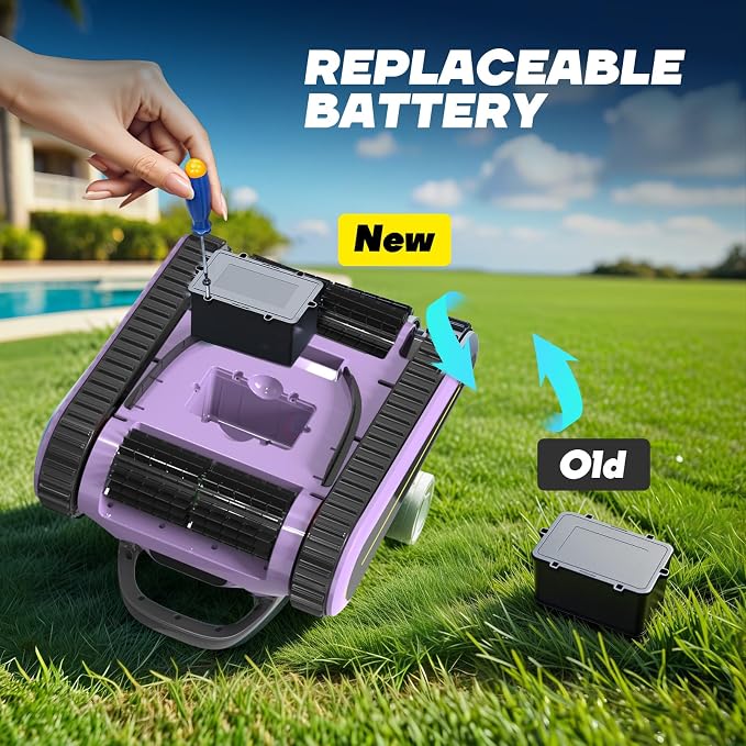 Pool Vacuum for Above Ground Pool for In Ground Pools, 2.5h Runtime, Cordless Robotic Pool Cleaner with 2024 Upgraded Motor, Wall Climbing, Intelligent Route Planning(Purple Black)