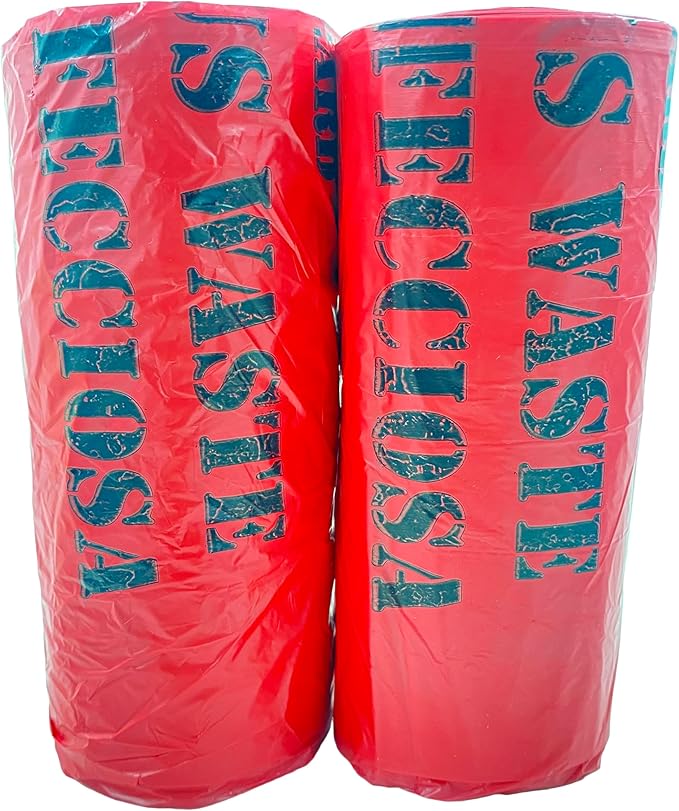Bits N Things Infectious Biohazard Red Waste Bags Hazardous Trash Can Liners | Medical Grade No Leak Bags | Great for Lab Containers, Swabs, Pads, Gloves | 100 Count - 17"x18" (7 Gallon)