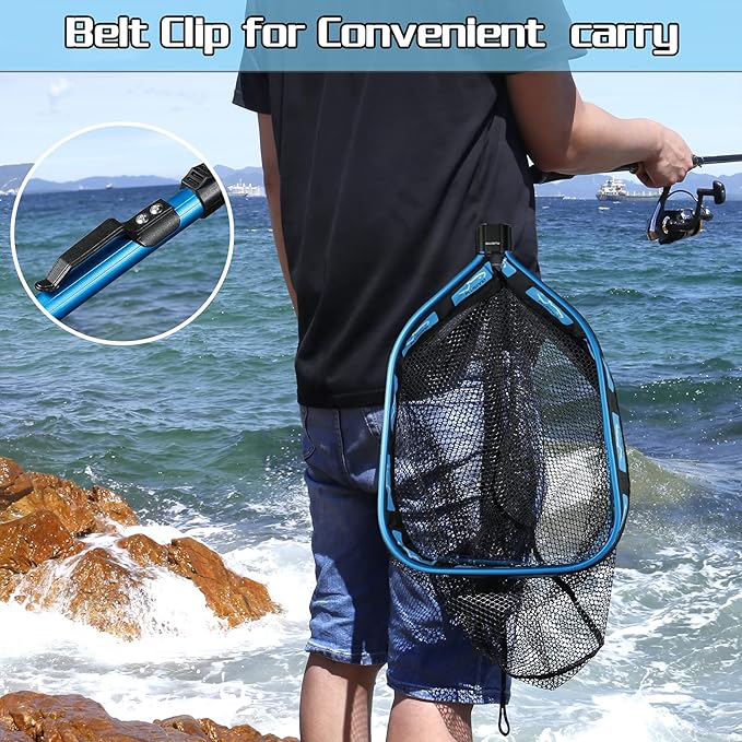 PLUSINNO Floating Fishing Net for Steelhead, Salmon, Fly, Kayak, Catfish, Bass, Trout Fishing, Rubber Coated Foldable Landing Net with Fixed or Telescoping Pole Handle, Fishing Gear and Gifts for Men