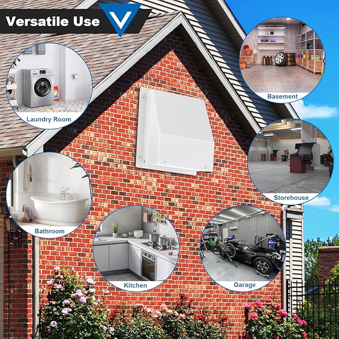 4 Inch Dryer Vent Cover Outside, Wall Vent Cover Exterior Dryer Vent Cover Galvanized Steel Hooded Wall Vent with Screen and Damper White Air Exhaust Duct Outlet Cap for Outdoor Home Laundry Room