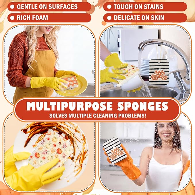 Hahafelt 36 Pack Fall Pumpkin Compressed Cellulose Sponges Bulk Pop up Autumn Natural Kitchen Compostable Non Scratch Dish Sponges for Washing Dishes, Cleaning Countertop Sink
