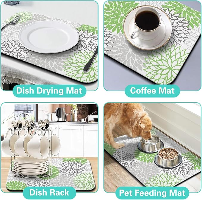 Dish Drying Mat for Kitchen Counter Matt, 2PCS 24"x18" Dish Drainer Mat & 24"x5.5" Sink Splash Guard, Super Absorbent Non-slip Rubber Backed