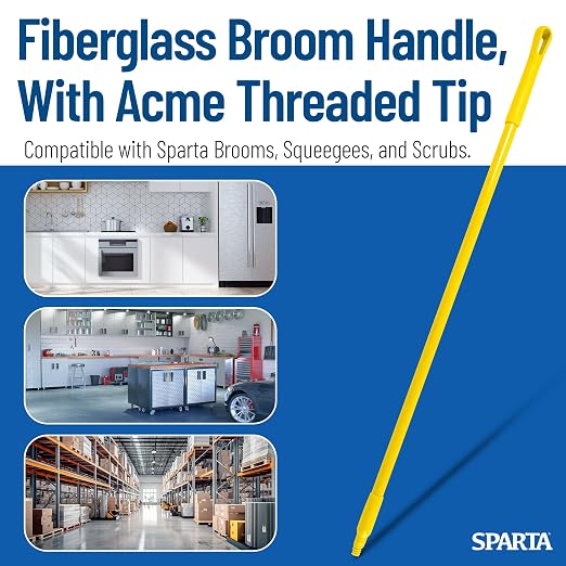 SPARTA 41225EC04 Fiberglass Broom Handle, Mop Handle, Replacement Handle With Acme Threaded Tip For Commercial Cleaning, 48 Inches, Yellow, (Pack of 12)