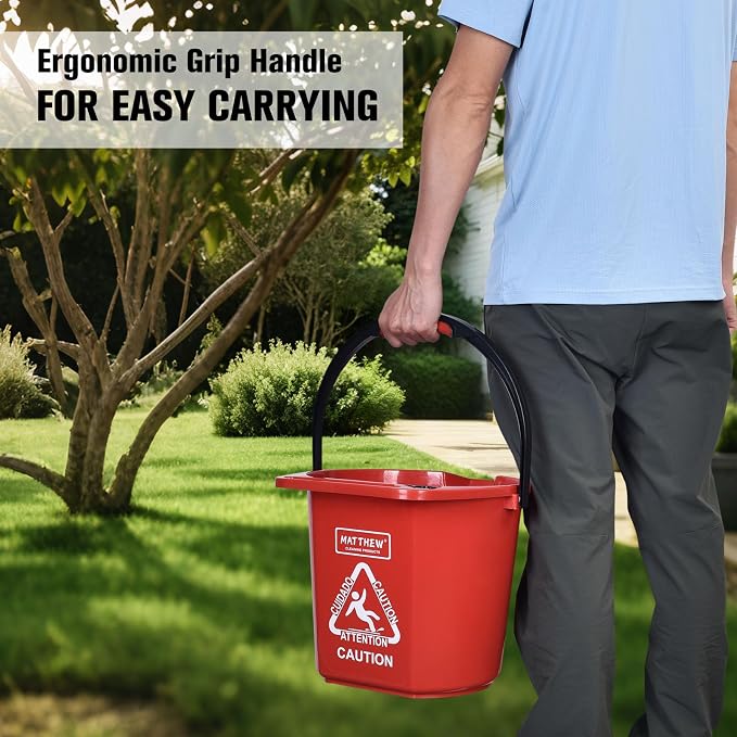 Matthew Cleaning 4.2 Gallon Mop Bucket, Heavy Duty Plastic Cleaning Bucket with Built-in Pour Spout, Mop Holder and Comfort Grip Handle, House and Commercial Cleaning Supplies, 2 Pack Red