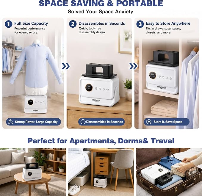 Automatic Ironing Machine, Portable Hands-Free Wrinkle Remover for Shirts & Pants, Gentle on All Fabrics, Ironing Machine Perfect for Apartments, Business Travel & Small Spaces