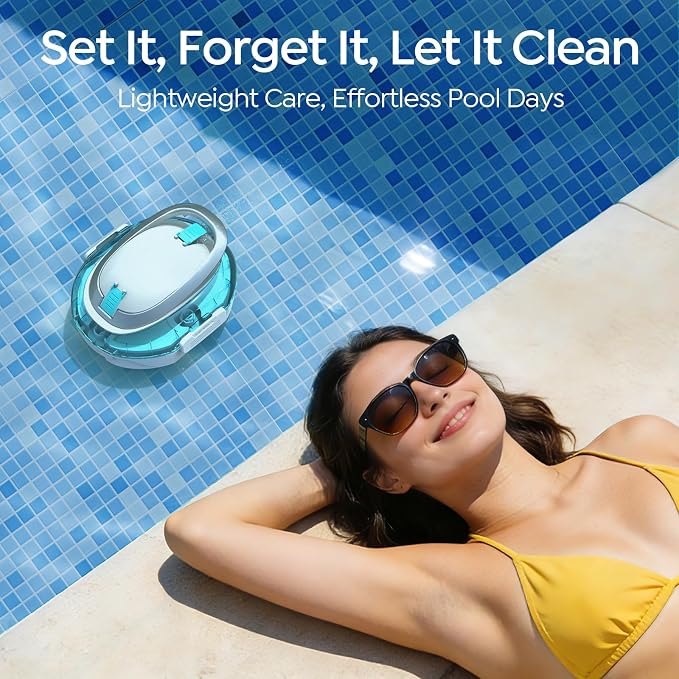 S2 Automatic Pool Vacuum for Above Ground Pools, Cordless Robotic Pool Cleaner with Dual-Motor Cleaning System, 90-Min Runtime, Efficient Debris Pickup and Quick Drain Design(Transparent Blue)