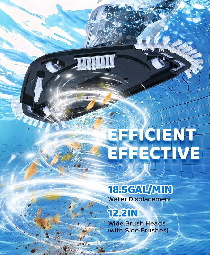 Pool Vacuum for Above Ground Pool with 78.7" Telescopic Pole, 80Min Runtime | Handheld Cordless Pool Cleaner with 18.5 Gallons/min Suction for Pools, Hot Tubs, Spas