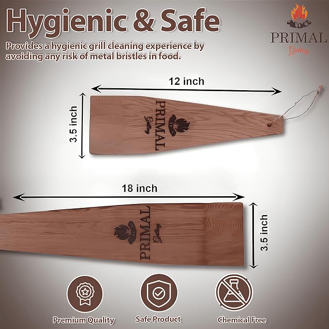 for the King of the Grill - PRIMAL GRILLING Combination Cedar BBQ Grill Scraper (1 x 12 & 1 x 18) - Natural, Bristle and Wire Free