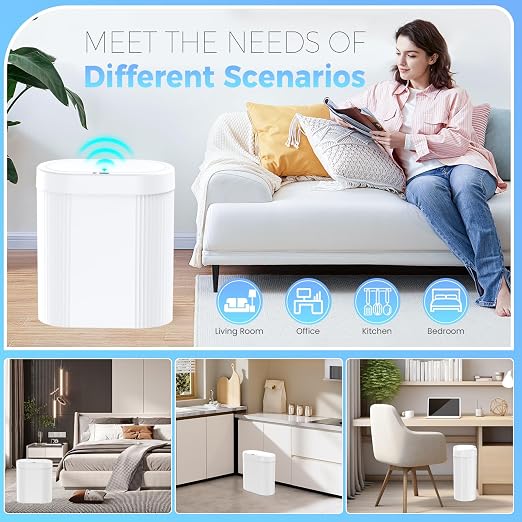 jinligogo 3 Pack 5 Gallon Bathroom Trash Can with Lid, Automatic Motion Sensor White Trash Can, Touchless Slim Waterproof Garbage Bin for Kitchen, Bedroom, Office, and Bathroom
