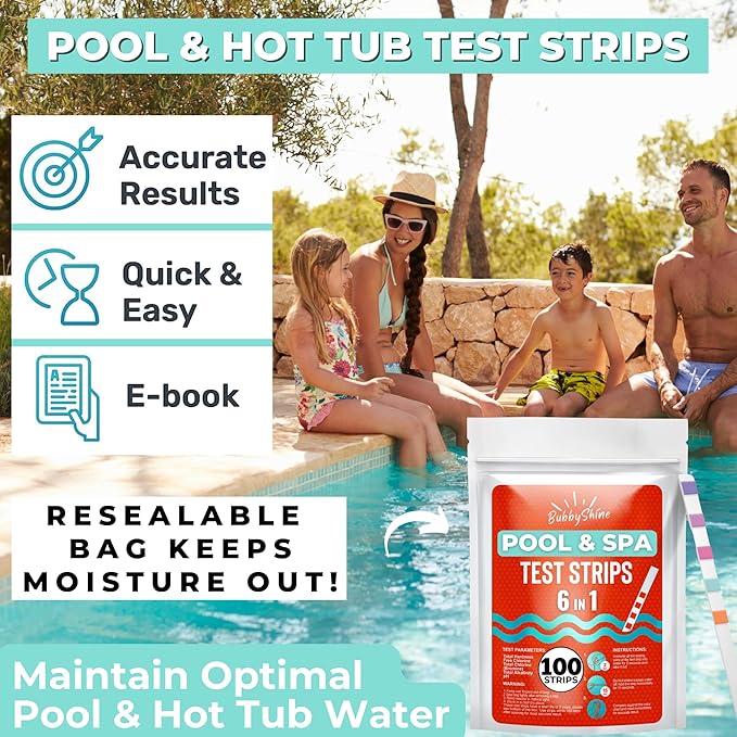 BubbyShine Hot Tub Scum Absorber 2 Pack + 100 Pack 6in1 Test Strips