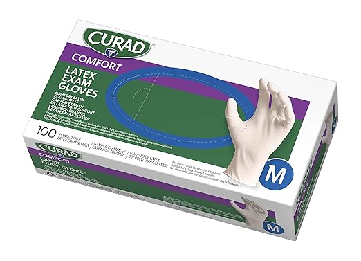 CURAD Comfort Disposable Medical Latex Gloves, Powder-Free, Textured, Premium Quality for Healthcare Professionals, Size Medium, Case of 1,000