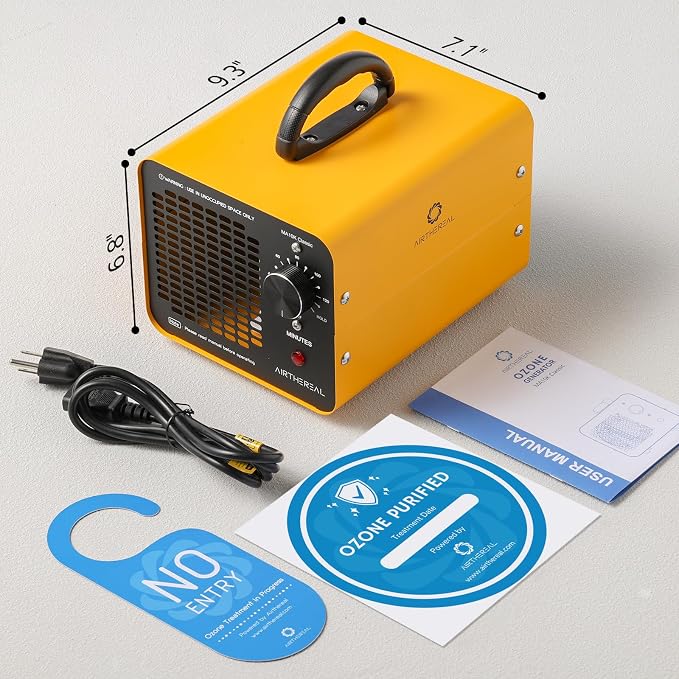 Airthereal MA10K Classic Ozone Generator, Commercial Ozone Machine for 3500+ Sq Ft, Upgraded Honeycomb O3 Air Purifier Odor Eliminator for Smoke, Pets, Mold & Basements, Yellow