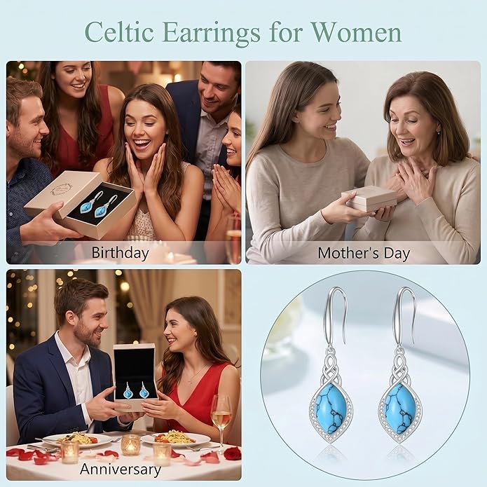 PELOVNY Celtic Knot Filigree Earrings for Women 925 Sterling Silver Moss Agate/Birthstone Infinity Earrings Birthday Christmas Jewelry Gifts for Mom Daughter Wife Sister