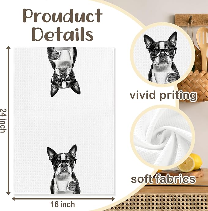 Funny Boston Terrier Kitchen Towels, Dog Kitchen Accessories, Dog Chef Gifts for Women Decorative Hand Towels for Kitchen Decor, Coffee Lovers Gifts Dish Tea Towel, 16x24 Inch