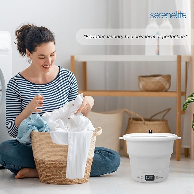 SereneLife Portable Mini Washing Machine, Foldable Bucket Washer with Handle and Lid, Lightweight Compact Travel Washer for Clothes, Ideal for Camping, RVs, Dorms, Apartments, and Travel Use
