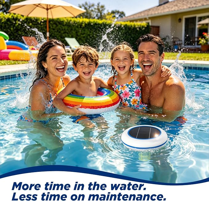 Solar Pool Ionizer with Multi-Color LED Light – Floating Copper Pool Ionizer with Large Solar Panel & Durable Anode for Above Ground & Inground Pools Up to 35,000 Gallons