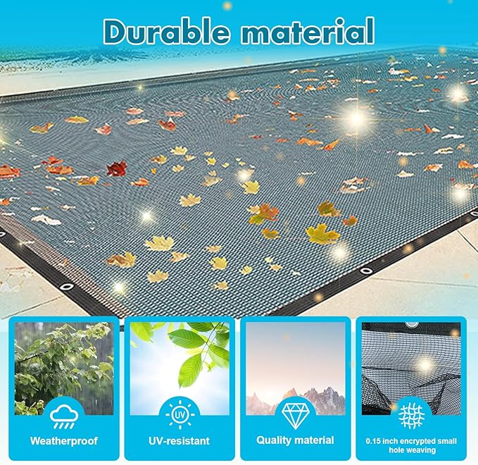 20x40 Ft Pool Leaf Net Cover For Inground Pools/Above Ground, Durable Black Mesh Swimming Pool Leaf Net Cover With Rope For Leaves and Debris, Tear Resistant, UV Resistant, and Reatherproof (20Γ40 Ft)