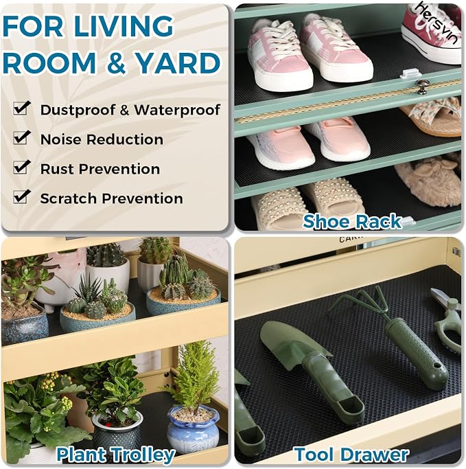 Hersvin Shelf Liners, 24 in x 20 ft Kitchen Drawer Mats, Non-Adhesive EVA Cupboard Protector, Cabinet Lining (Black Dot)
