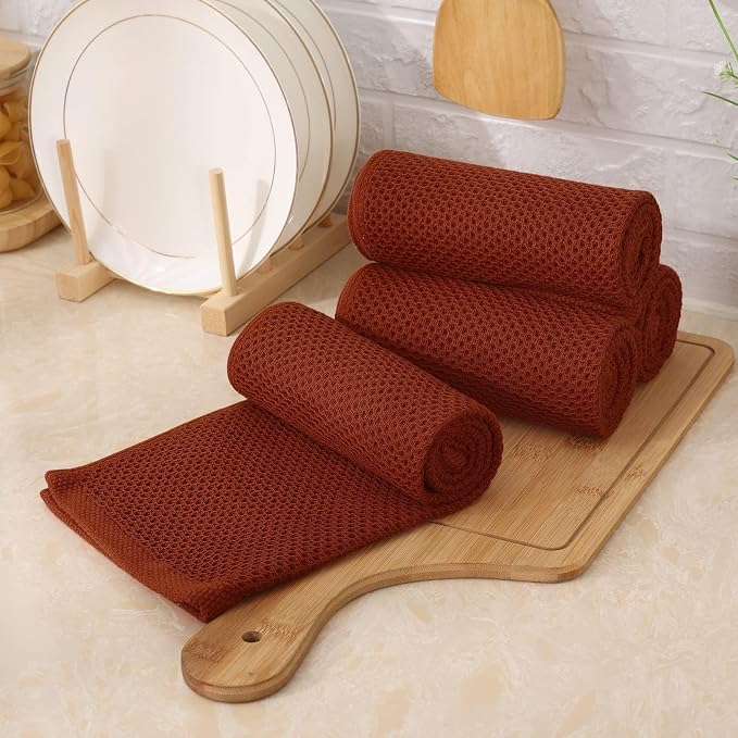 Kitinjoy 100% Cotton Waffle Weave Kitchen Hand Towels (13 X 28 Inches, Rust), 8-Pack Super Soft and Absorbent Dish Towel for Drying Dishes
