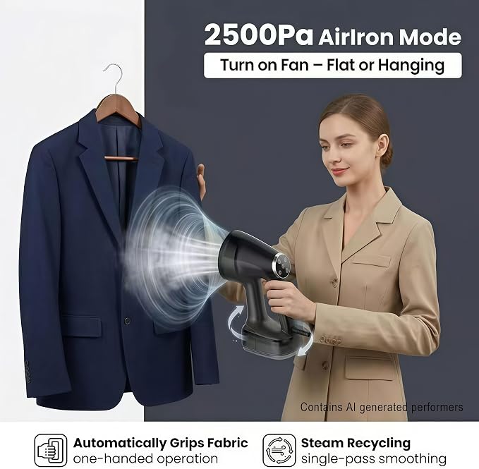 Vacuum Steamer for Clothes Handheld: 3600Pa Powerful Suction,Portable Travel Garment Steamer,400ml WaterTank, LED Display,15s Heat-Up,2-in-1 Steaming & Ironing,No Leak&Stable Steam(for 110-120V)
