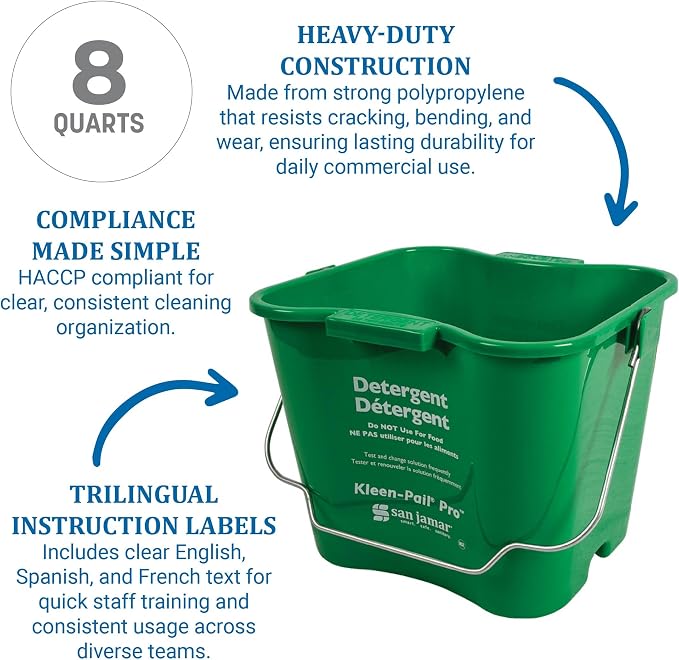 San Jamar Kleen-Pail® Plastic Pro Cleaning Bucket 8 Quarts Green (Pack of 2)
