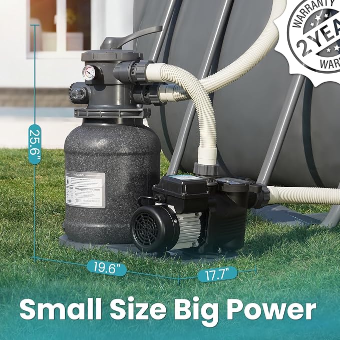 10in Sand Filter Pump for Above Ground Pool with Timer, 1/2 HP 2500 GPH Pool Pumps Above Ground for Pools up to 11,000 Gallons, Pool Sand Filter with 6-Way Valve, Efficient Filtration
