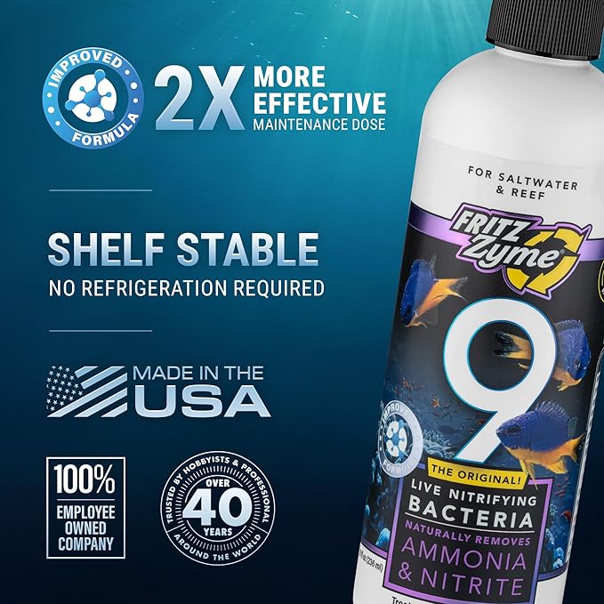 Fritz Aquatics FritzZyme 9 Live Nitrifying Bacteria Naturally Removes Amonia & Nitrite for Saltwater Fish (8-Ounce)