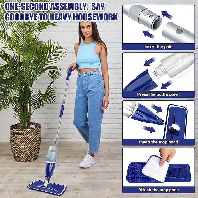 Wet Dry Hardwood Floor Mops with 9 Washable Reusable Pads for Swiffer Powermop