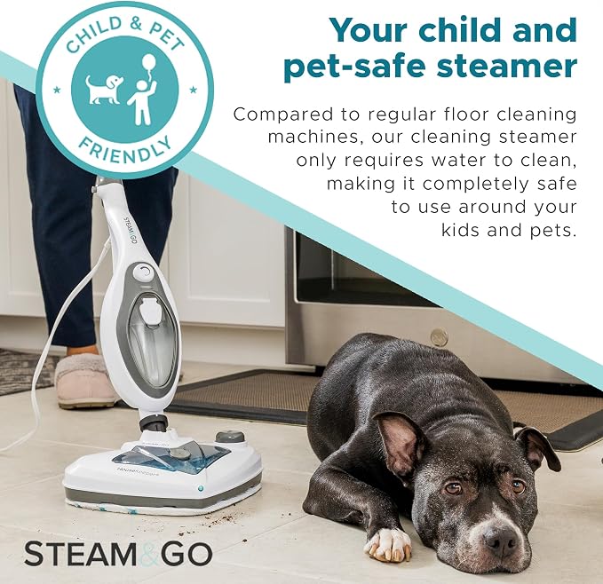 Steam & Go - The Housekeeper Steam Cleaner For Floors & Demineralized Water Bundle, 10-in-1 Hard Floor Cleaner Machine & Grout Steam Cleaner with Floor Cleaning Solution, 32 oz, Hotel California Scent