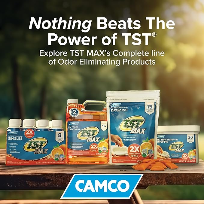 Camco TST MAX RV Toilet Treatment 1-Gallon - Control Unwanted RV Sewer Odors & Break Down Waste and RV Toilet Paper - Biodegradable Septic Safe Formula - Orange Scent (41173)