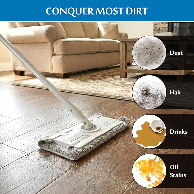 Baseboard Cleaner Tool with Handle,Wall Cleaner mop with Squeegee, Baseboard Cleaning Tool with 86" inch Extension Pole, Replacement Pads for Baseboards Cleaning, Ceiling, Wall, Floor (1)